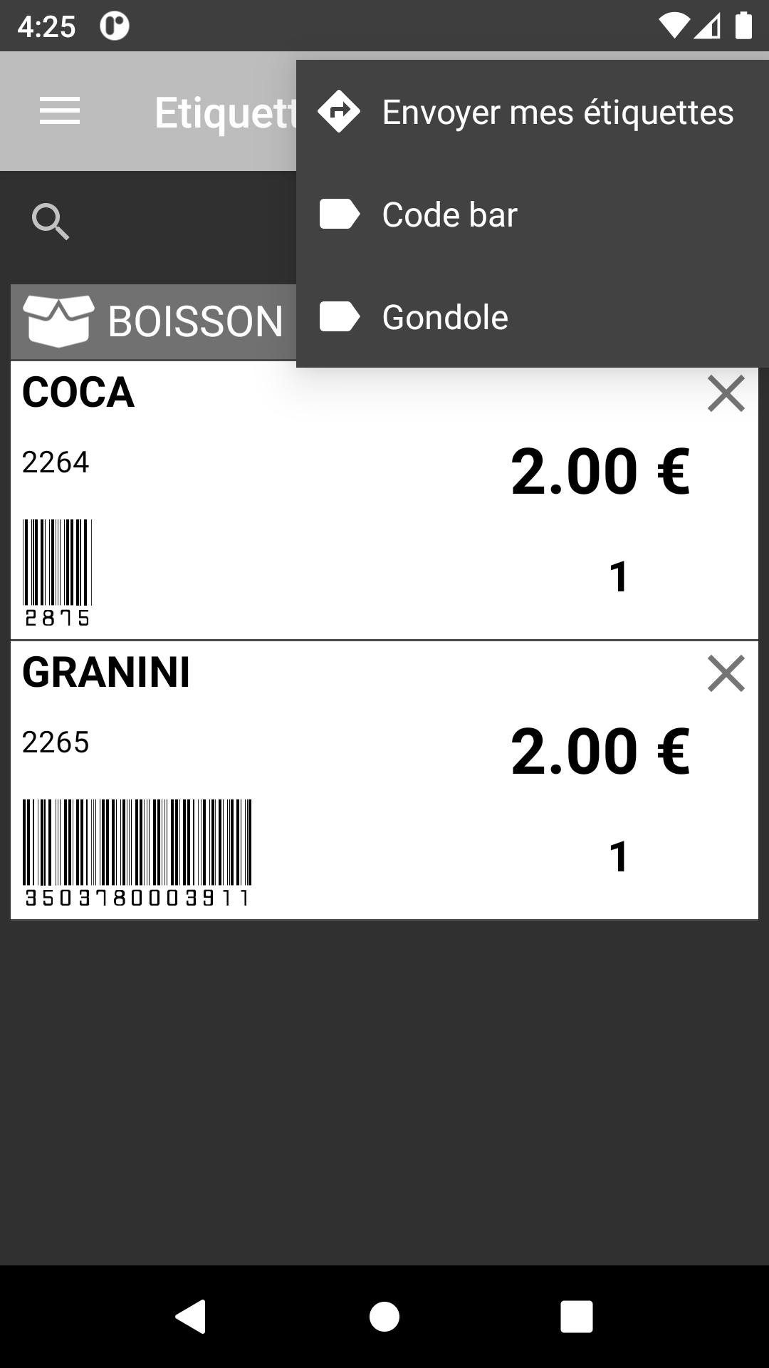 Choix type étiquette