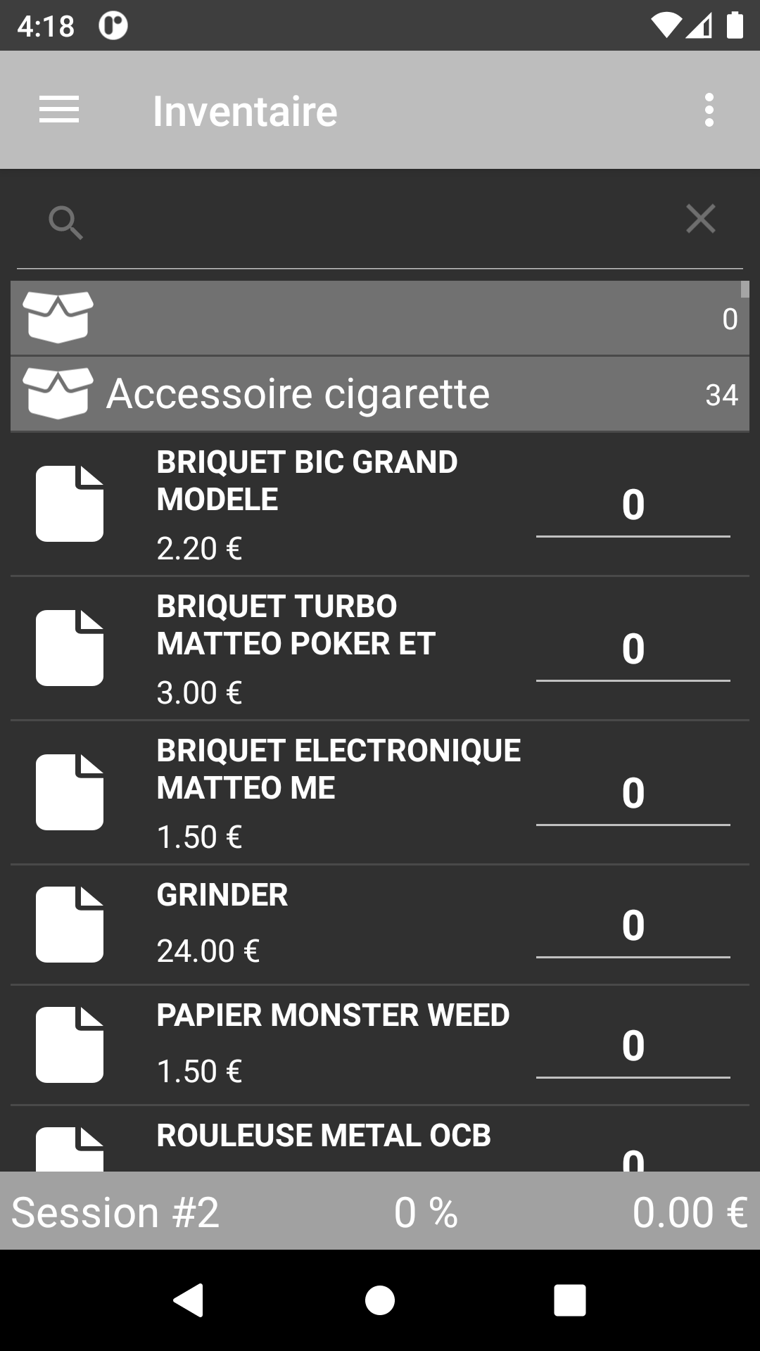 Écran inventaire
