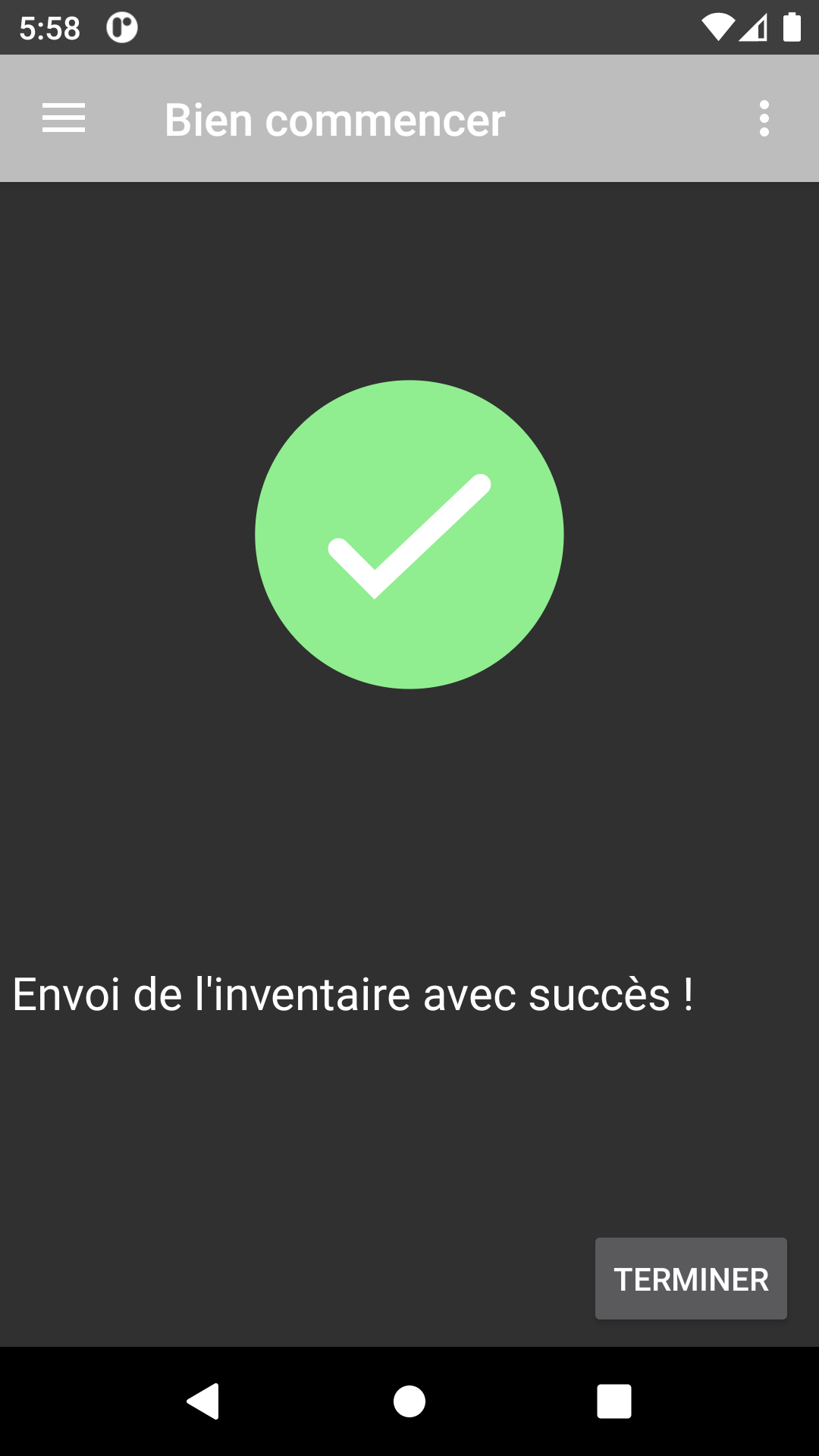 Envoi inventaire succès