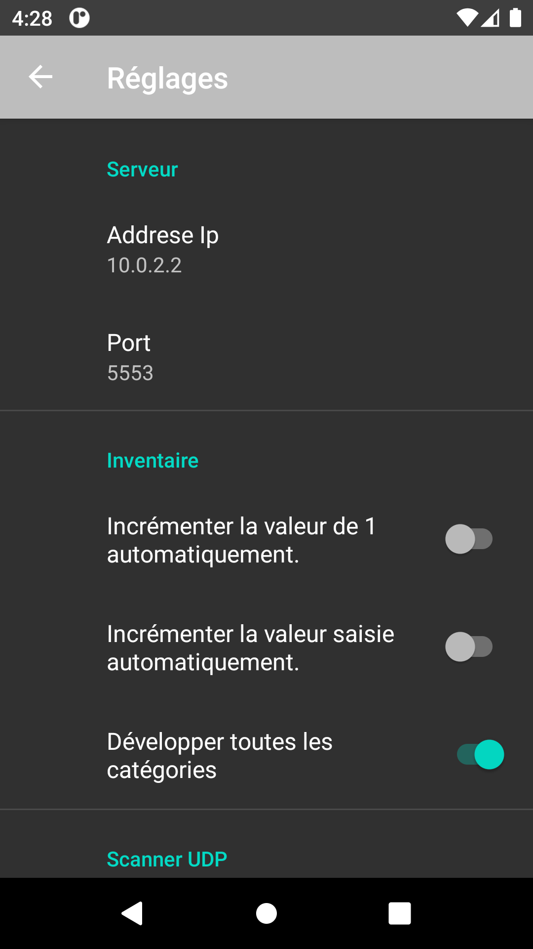 Écran Paramètres