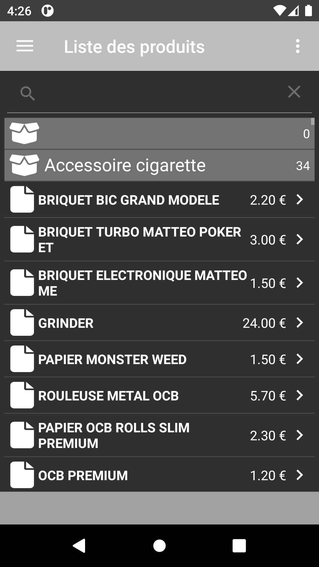 Liste produits