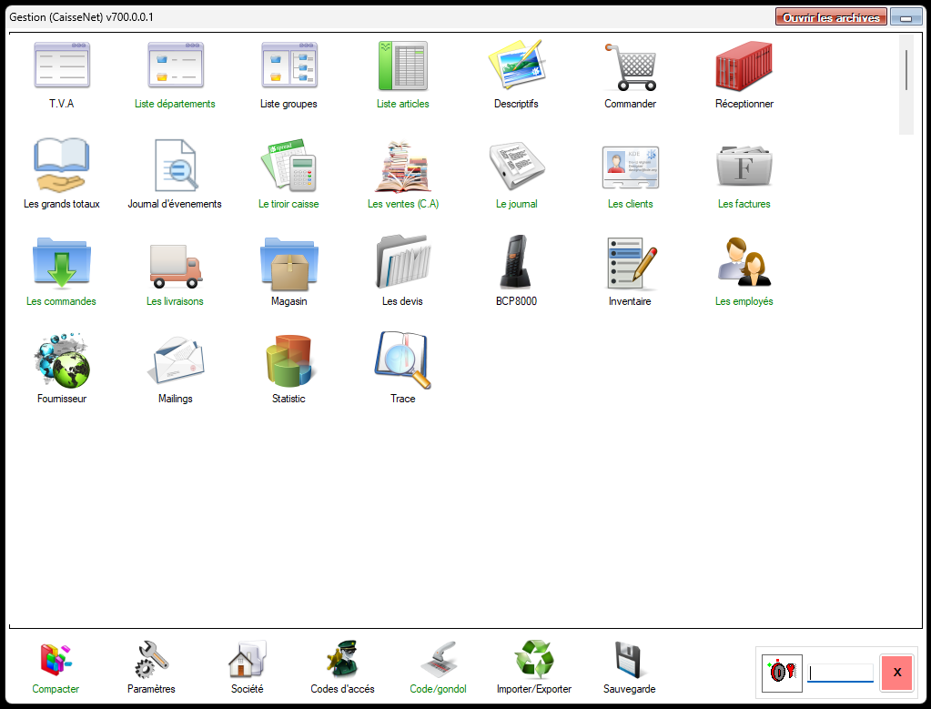 Interface CAISSENET (Gestion)